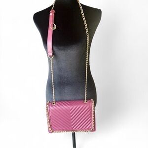 Burgundy Quilted Chevron Chain Trim Crossbody Bag Gold Hardware